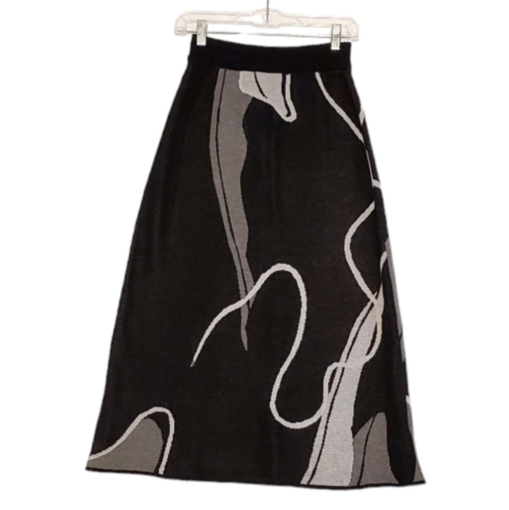 Commense Knit Midi Stretch Pullon Skirt Geometric Print‎ Size Small Women NWT